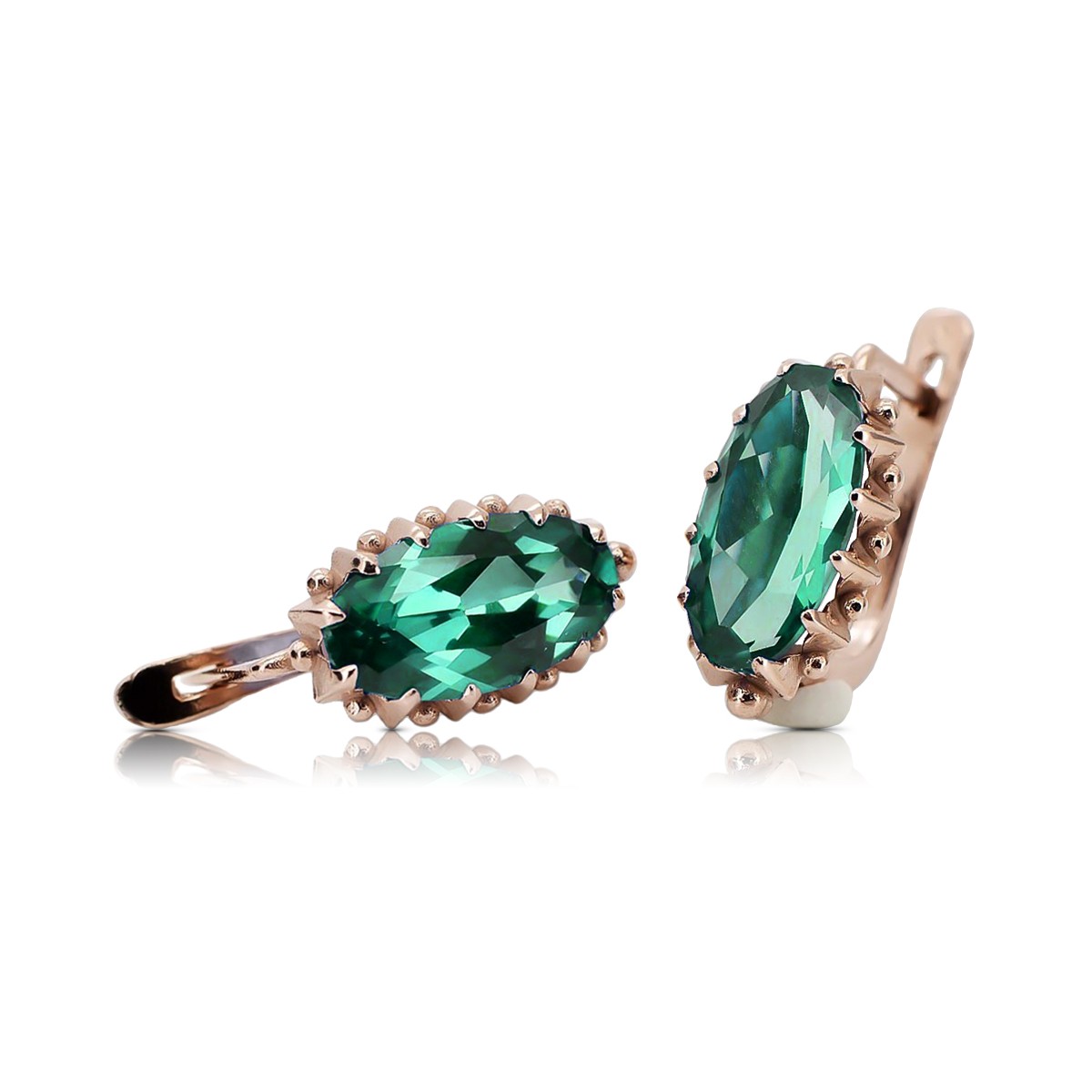 Vintage Original 14K Rose Gold Emerald Earrings. vec174