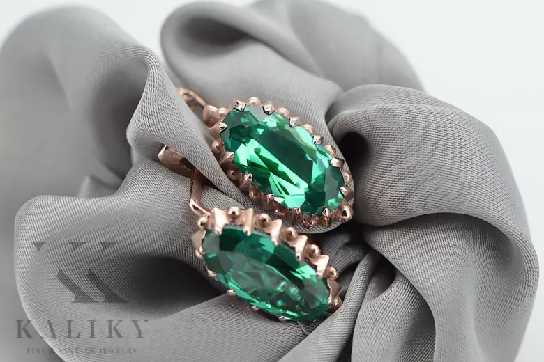 Vintage Original 14K Rose Gold Emerald Earrings. vec174