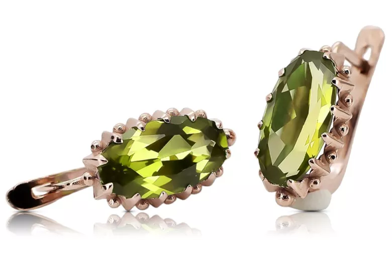 "Oro Rosa de 14k con Peridoto - Joyería Exclusiva Pendientes vec174" Vintage