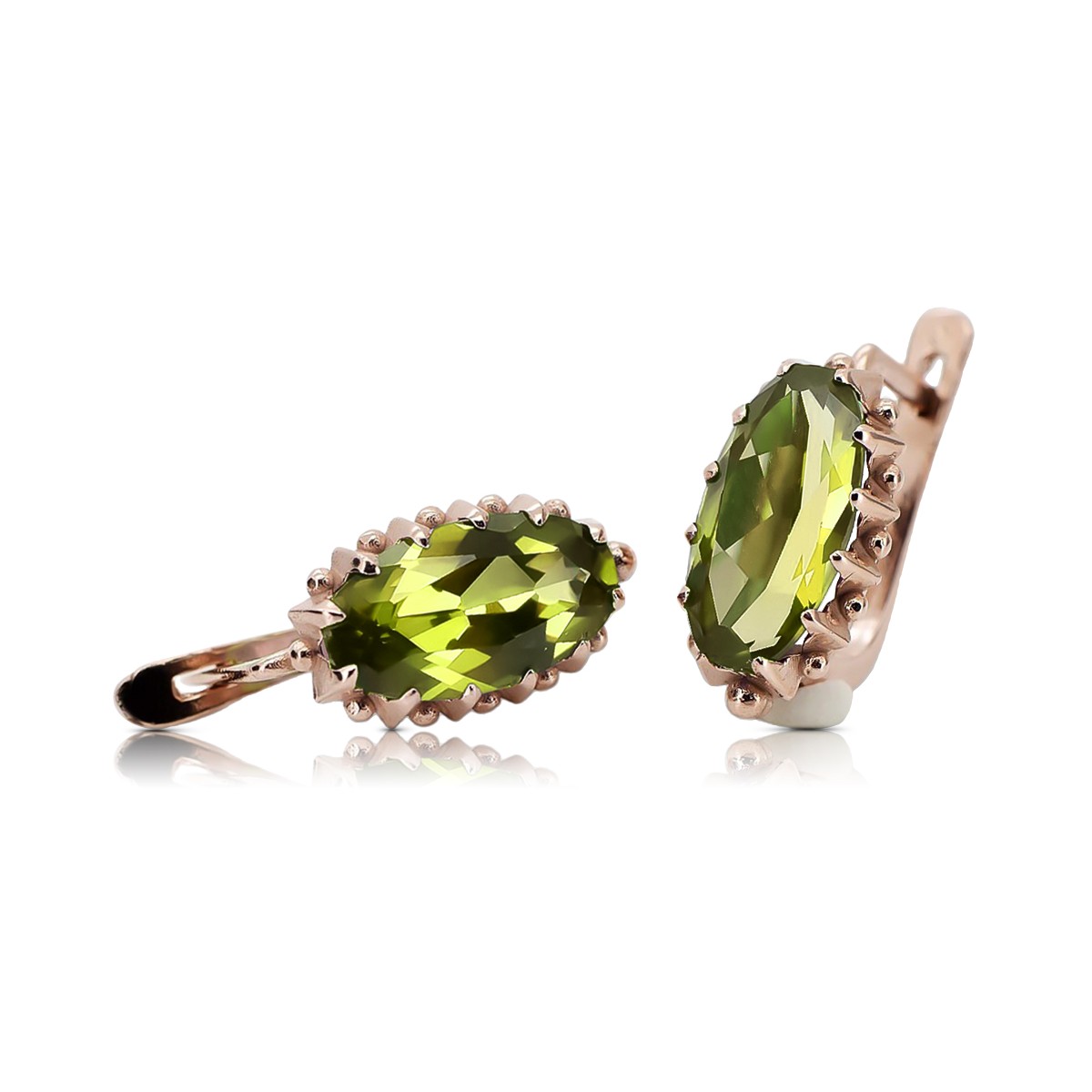 14k Roségold Peridot Ohrringe im Retro-Stil - vec174 Vintage