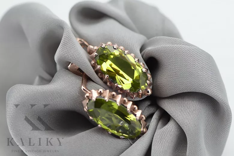 14k Roségold Peridot Ohrringe im Retro-Stil - vec174 Vintage