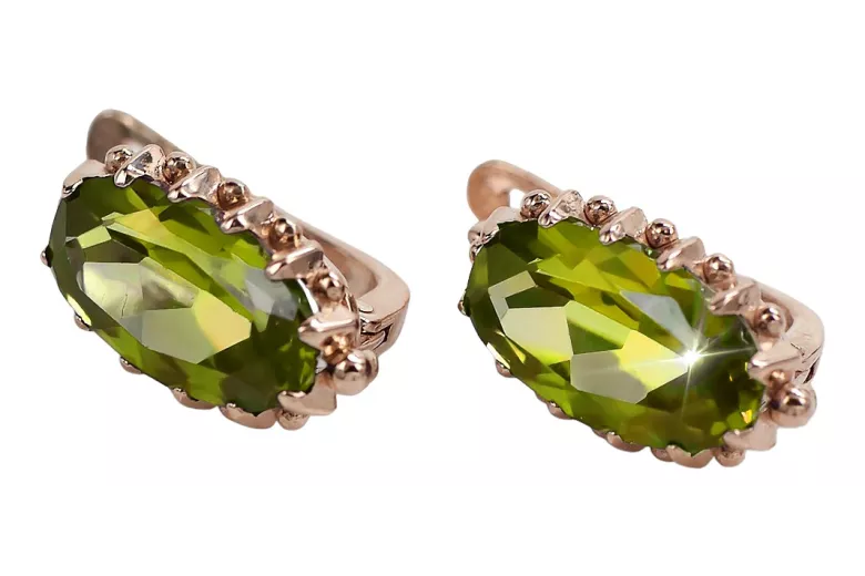 "Oro Rosa de 14k con Peridoto - Joyería Exclusiva Pendientes vec174" Vintage