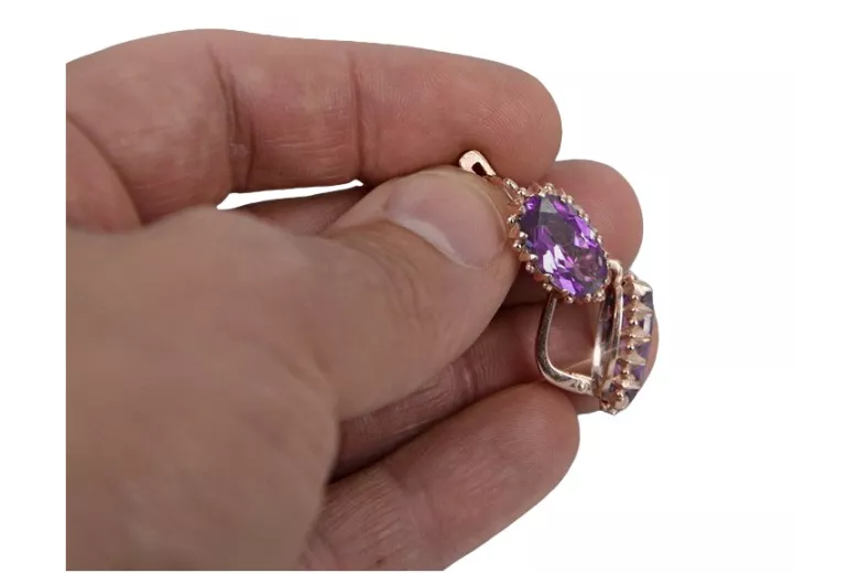 Vintage-Ohrringe aus rosévergoldetem 925er-Silber mit Amethyst, vec174rp