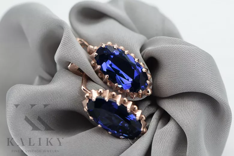 Vintage silver rose gold plated 925 sapphire earrings vec174rp