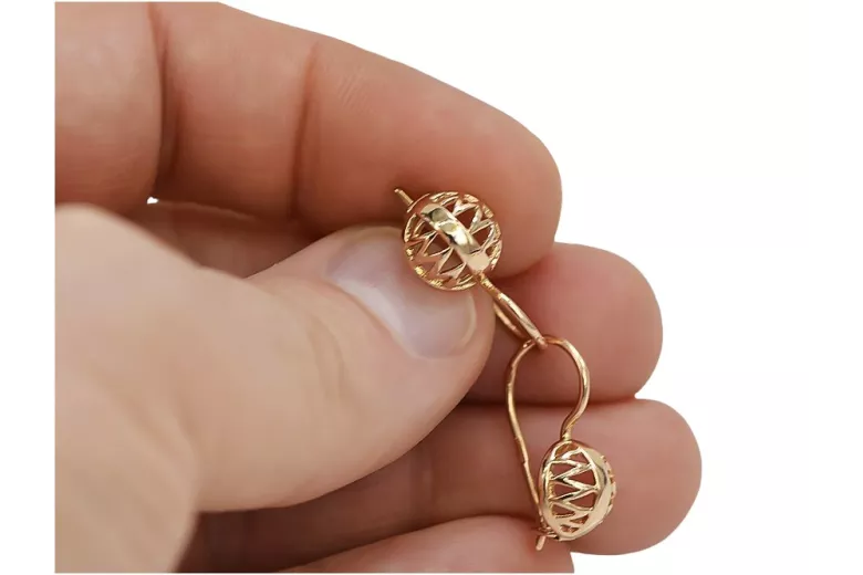 "No-Stone Vintage 14K 585 Rose Pink Gold Ball Earrings" ven074