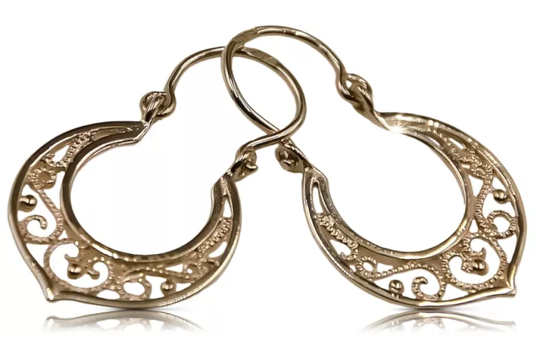 "Timeless 14K 585 Rose Gold Gipsy Earrings - Vintage Original without Stones" ven075