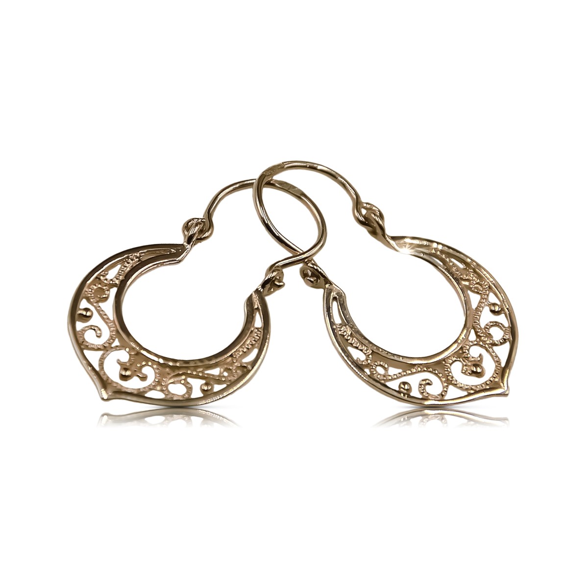 "Timeless 14K 585 Rose Gold Gipsy Earrings - Vintage Original without Stones" ven075