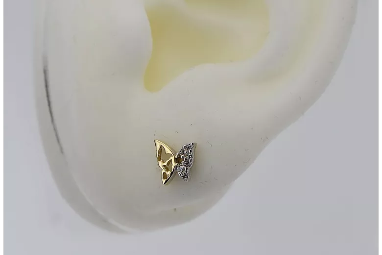 Italian 14k 585 yellow gold crown zircon earrings cec019yw