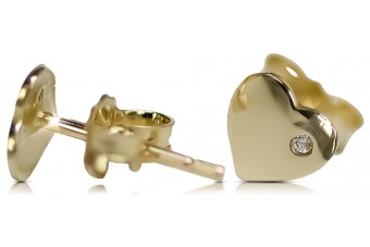 Amarillo italiano 14k 585 oro corazón zircón pendientes cec006y