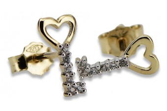 Cercei italieni din aur galben de 14 k 585 cheie cu zircon cec020yw