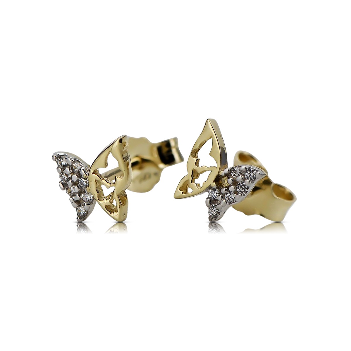 Italian 14k 585 yellow gold crown zircon earrings cec019yw