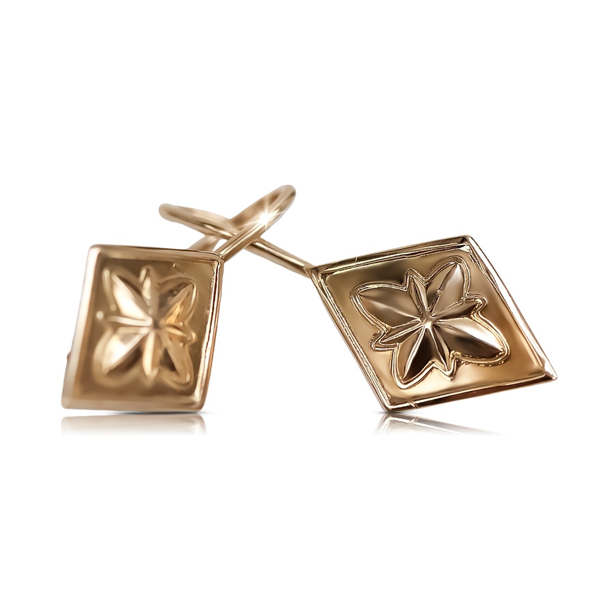 "Vintage 14K 585 Rose Gold Square Earrings - No Stones Original" ven106