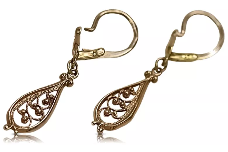 "Boucles d'oreilles vintage en or rose 14k 585 sans pierres, style feuille" ven110