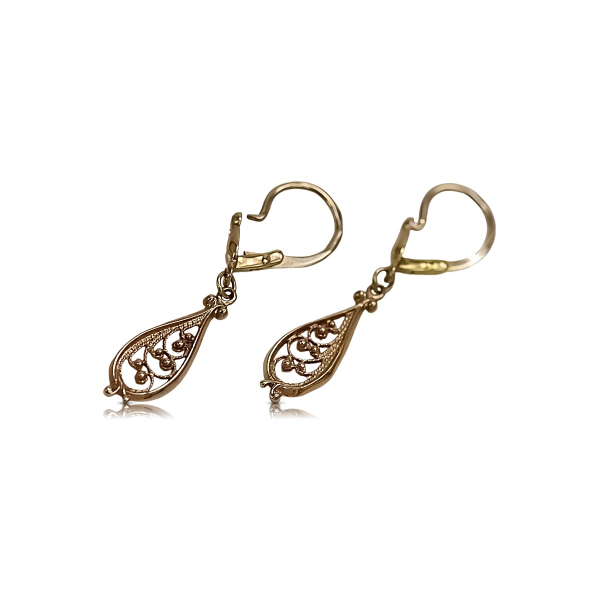 "Boucles d'oreilles vintage en or rose 14k 585 sans pierres, style feuille" ven110