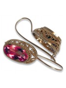 Boucles d'oreilles vec023 en or rose 14 carats, ornées de rubis - Création vintage d'origine russe style