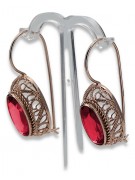 Boucles d'oreilles vec023 en or rose 14 carats, ornées de rubis - Création vintage d'origine russe style