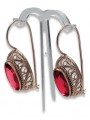 Boucles d'oreilles vec023 en or rose 14 carats, ornées de rubis - Création vintage d'origine russe style