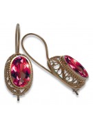 Boucles d'oreilles vec023 en or rose 14 carats, ornées de rubis - Création vintage d'origine russe style