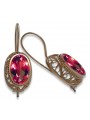 Boucles d'oreilles vec023 en or rose 14 carats, ornées de rubis - Création vintage d'origine russe style