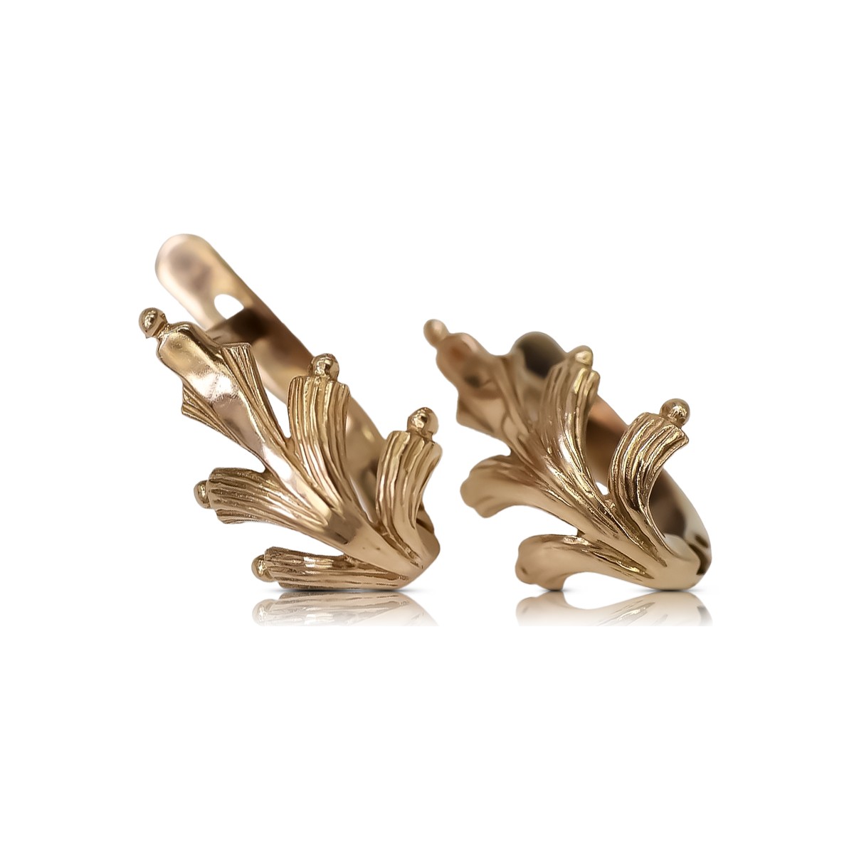 "Or rose 14 carats vintage d'origin: Boucles d'oreilles feuille sans pierres" ven139