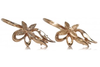 Rosa rusa rosa soviético 14k 585 oro URSS Pendientes de flores vintage ven141