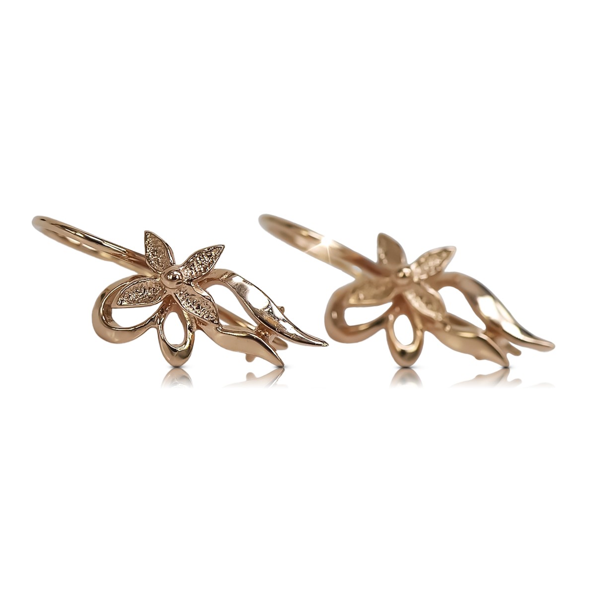 Rose rose russe soviétique 14k 585 or URSS Boucles d’oreilles fleurs vintage ven141