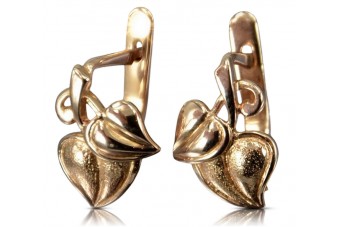 "Boucles d'oreilles feuille vintage en or rose 14 carats 585 d'origine sans pierres" ven142