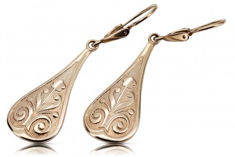 "Boucles d'oreilles feuilles d'époque en or rose 14 carats 585, Pas de pierres" ven147