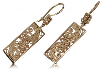 "Joyas Vintage: Aretes Colgantes de Oro Rosa Antiguo 14k Sin Piedras" ven171