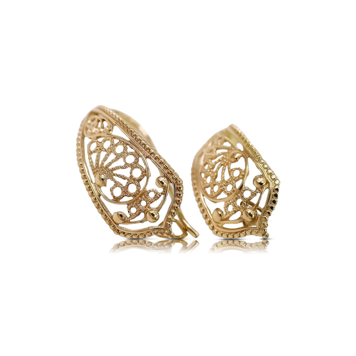 "Ornement d'Oreilles en Or rose 14 carats vintage d'origin, Motif de Fleur Rétro" ven179