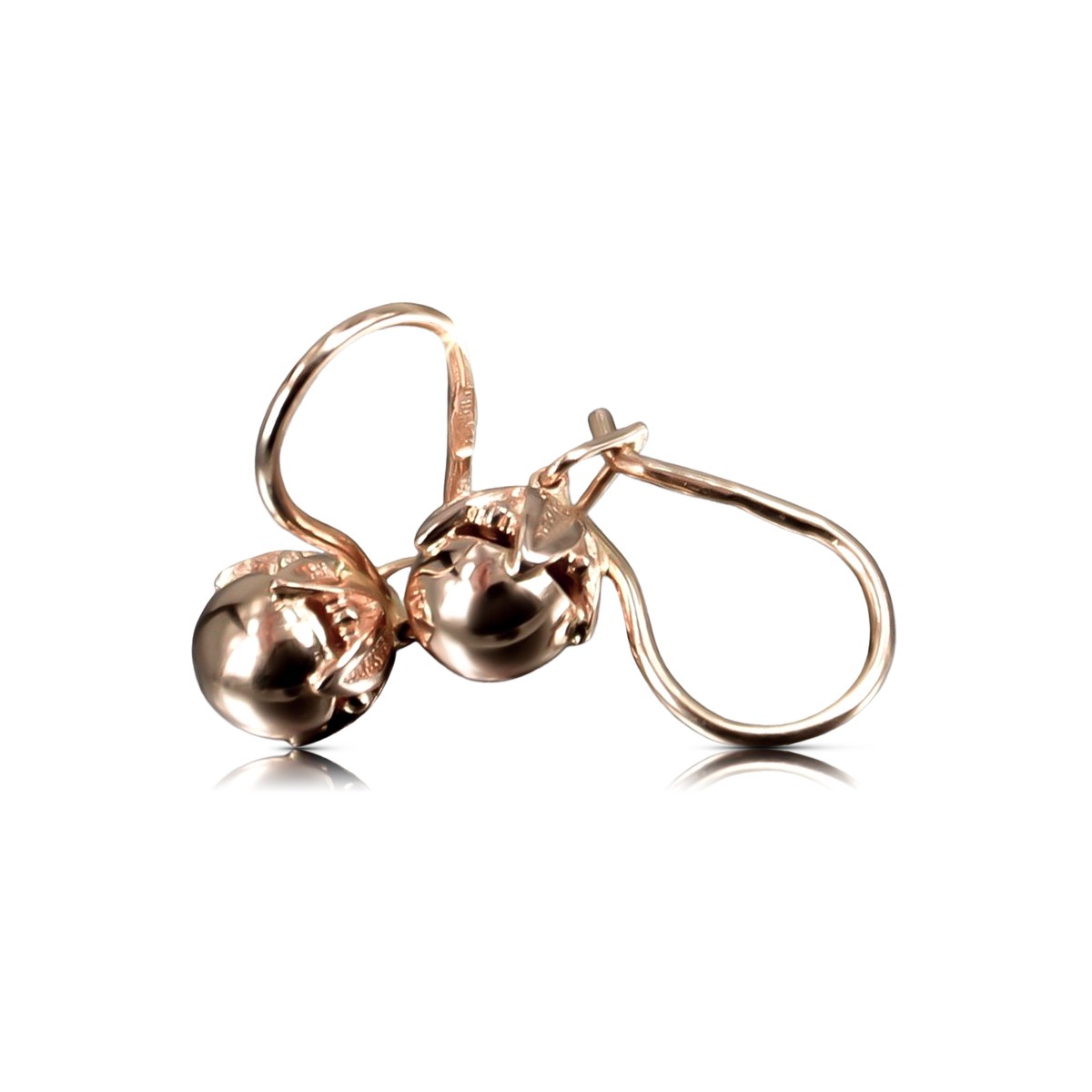 "Vintage Rose Pink Ball Earrings in 14K Original Vintage Gold, No Stones" ven180