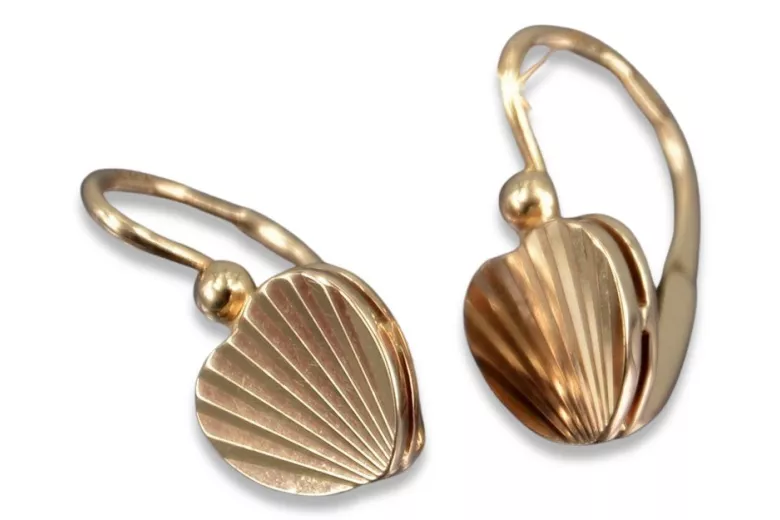 Boucles d'oreilles feuille d'or 14 carats 585 vintage, Pas de pierres, Or rose d'origin ven187