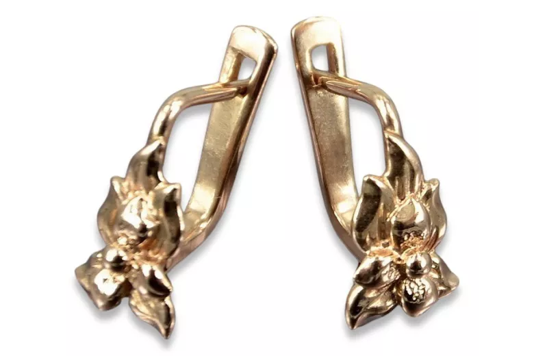 "Vintage 14K 585 Gold Rose Pink Flower Earrings, Stone-Free Design" ven190