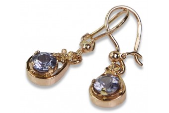 Boucles d’oreilles en or rose soviétique russe 14k 585 vec065 alexandrite rubis émeraude saphir ...