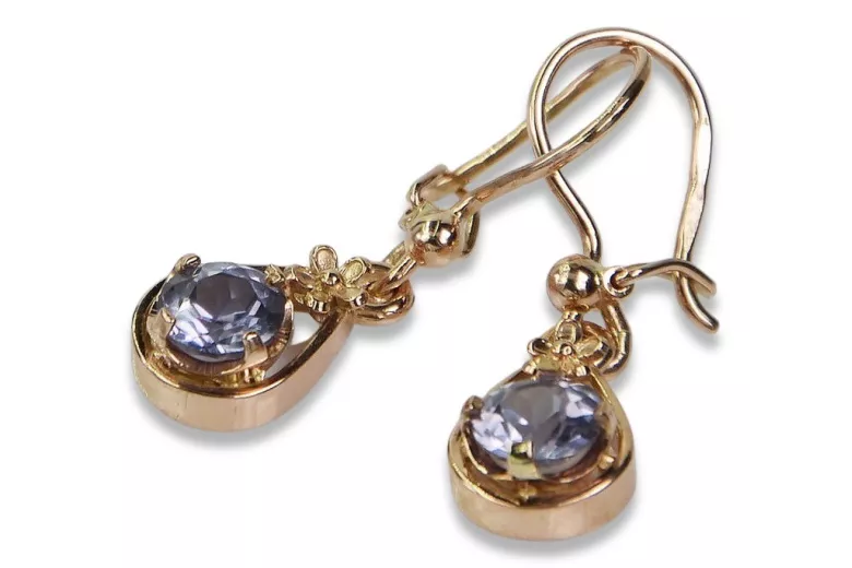 Boucles d’oreilles en or rose soviétique russe 14k 585 vec065 alexandrite rubis émeraude saphir ...