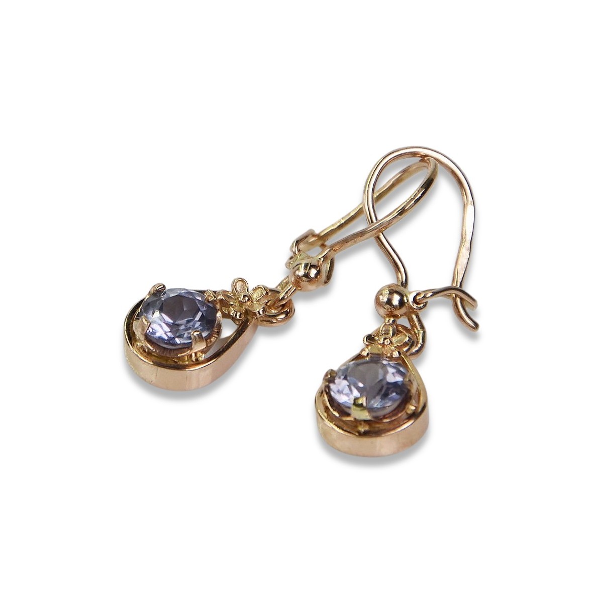 Boucles d’oreilles en or rose soviétique russe 14k 585 vec065 alexandrite rubis émeraude saphir ...