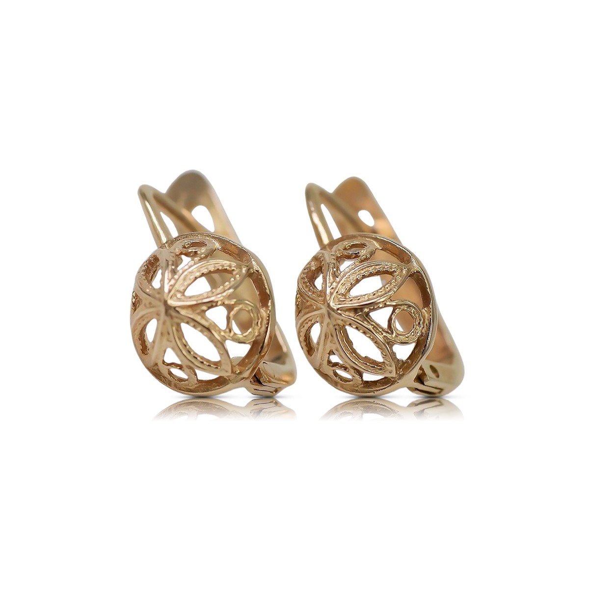 "Aretes de Flor Vintage en Oro Rosa Antiguo de 14k sin Piedras" ven203