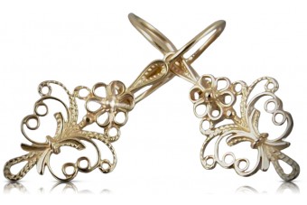 "Or rose 14 carats 585 vintage d'origin, Boucles d'oreilles feuille raffinées sans pierres" ven224