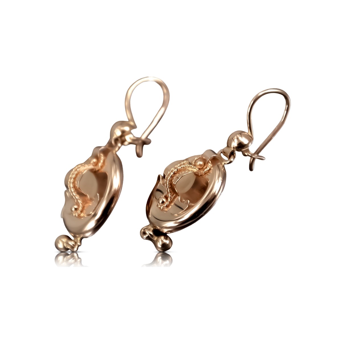 Boucles d'oreilles Samovar en or rose 14 carats d'époque, sans pierres précieuses ven244