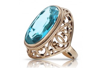 Silver 925 Rose Gold Plated aquamarine Ring vrc184rp Vintage