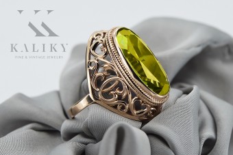 Pierścionek z różowego czerwonego złota srebrny pozłacany 925 z peridotem vrc184rp Vintage