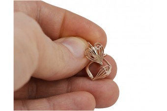 "Oro Rosa Antiguo Original de 14k 585 Aretes de Corazón Vintage Sin Piedras" ven076