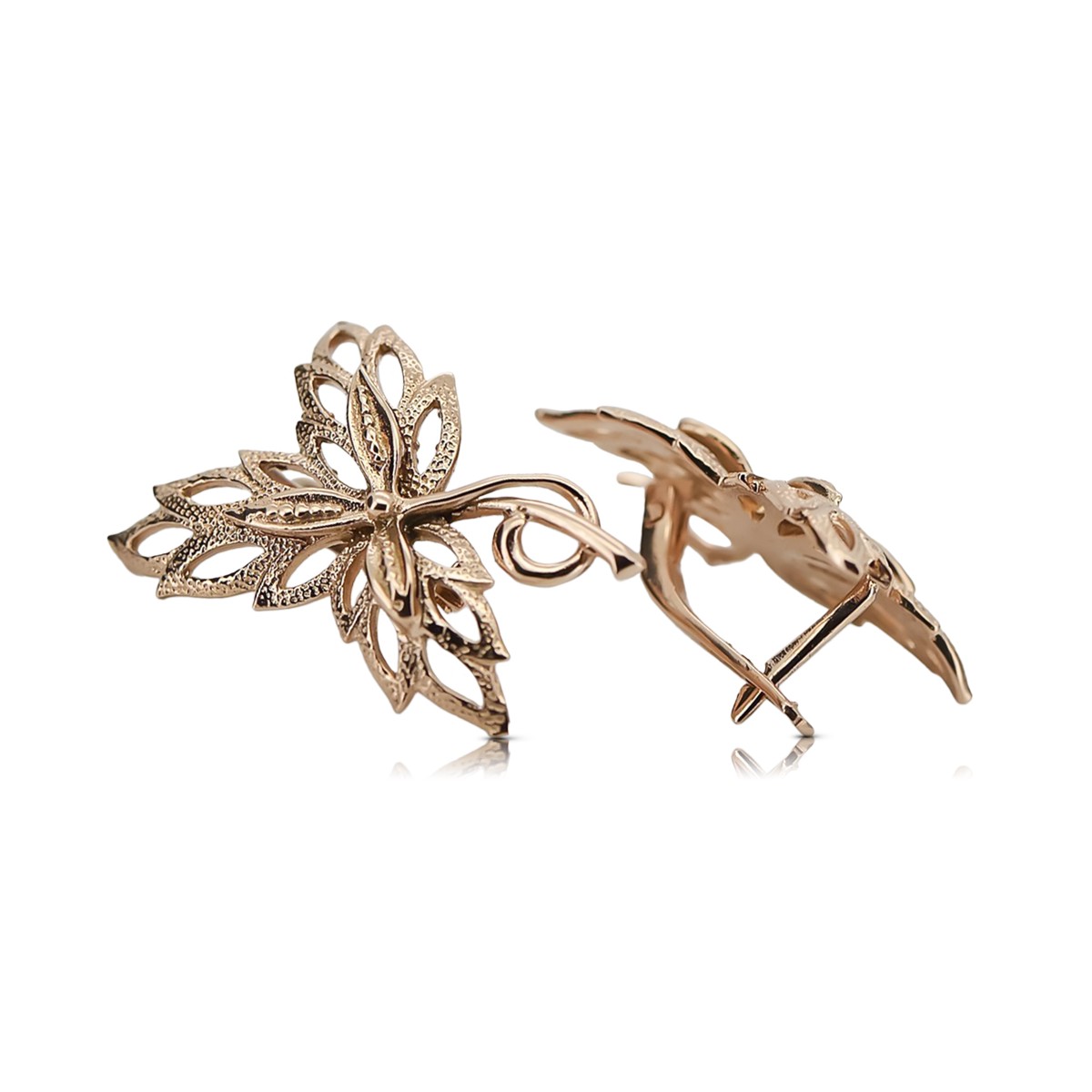 "14K Rose Gold Vintage Maple Leaf Earrings - No Stones, Original Design" ven096r