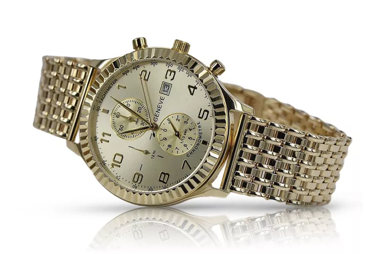 Gold men's watch Geneve ★ zlotychlopak.pl ★ Gold purity 585 333 Low Price!