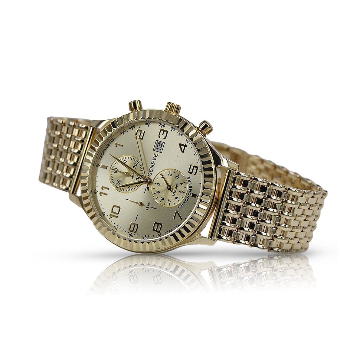 ceas de aur de damă cu brățară unisex 14k 585 Geneve mw007y&mbw013y-f