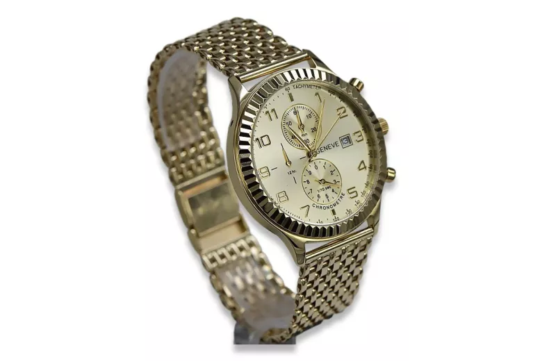 Gold men's watch Geneve ★ zlotychlopak.pl ★ Gold purity 585 333 Low Price!