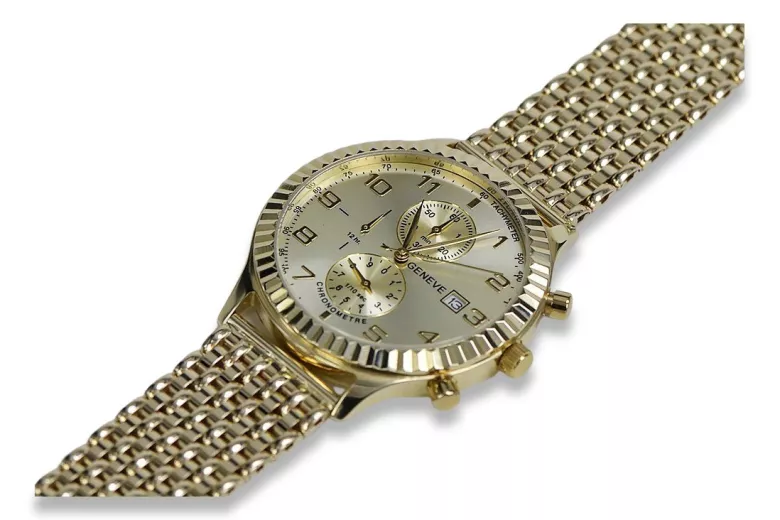 Gold men's watch Geneve ★ zlotychlopak.pl ★ Gold purity 585 333 Low Price!