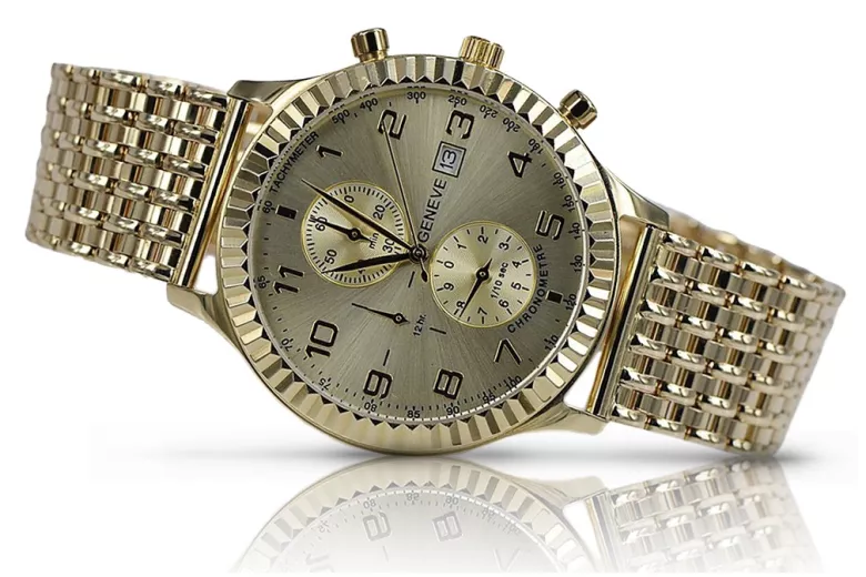 Gold men's watch Geneve ★ zlotychlopak.pl ★ Gold purity 585 333 Low Price!