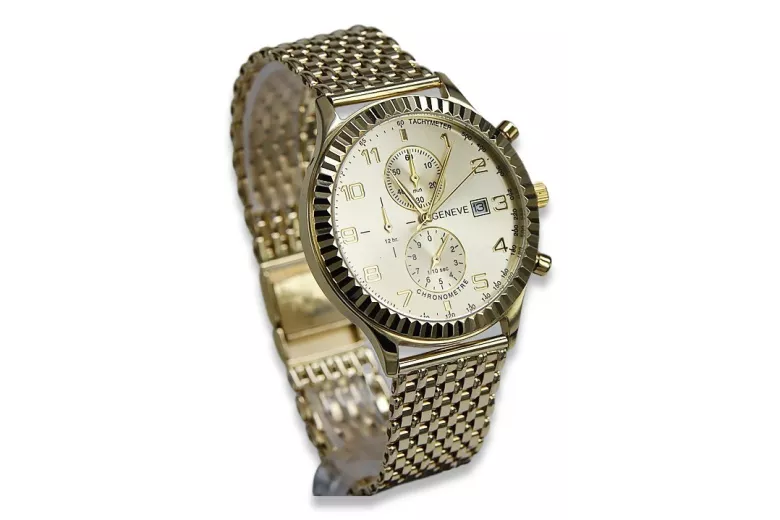 Gold men's watch Geneve ★ zlotychlopak.pl ★ Gold purity 585 333 Low Price!