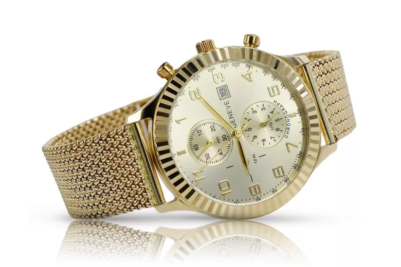 Gold men's watch Geneve ★ zlotychlopak.pl ★ Gold purity 585 333 Low Price!